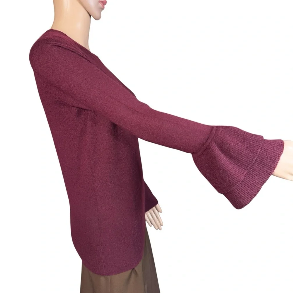 J.Crew Cashmere Boatneck Ruffle-Sleeve Burgundy Sweater Size S